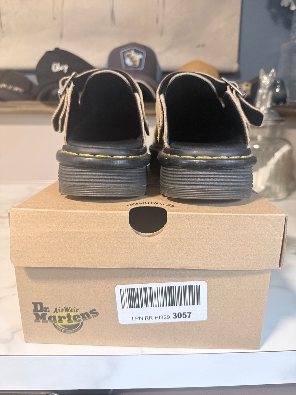 Dr. Martens Tan Suede Jadon Mule with Black Sole and Yellow Stitching - Picture 5 of 8